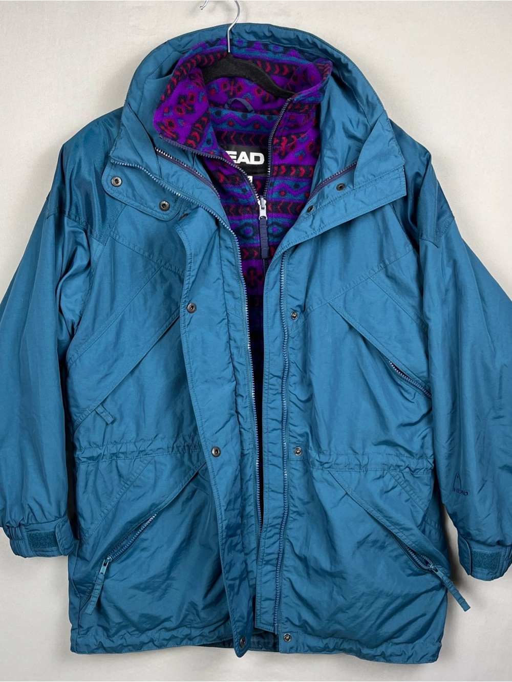 Head Teal Blue Ski Jacket with Purple Patterned Fleece Liner